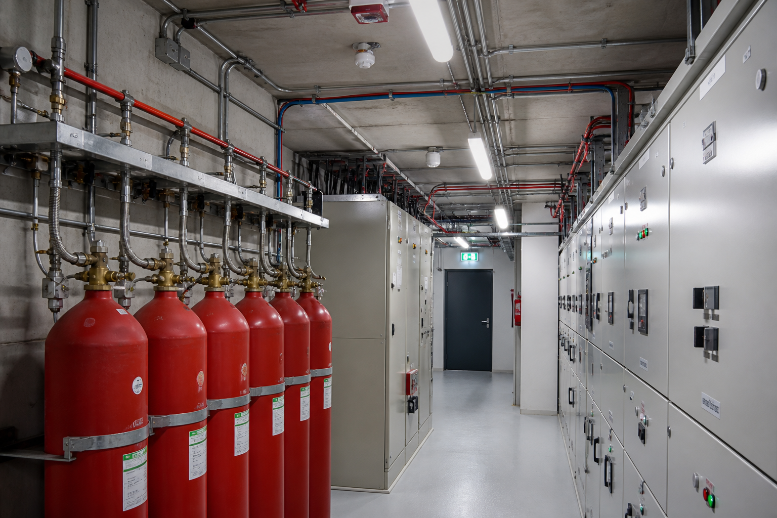 Technical plant room with suppression and detection systems