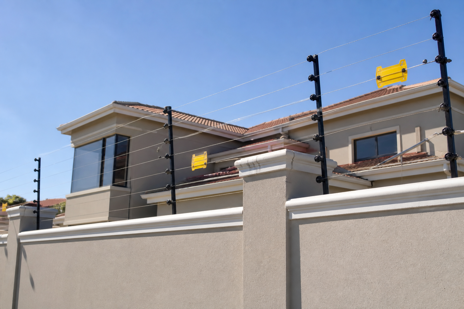 Wall-top electric fencing on a South African residential perimeter